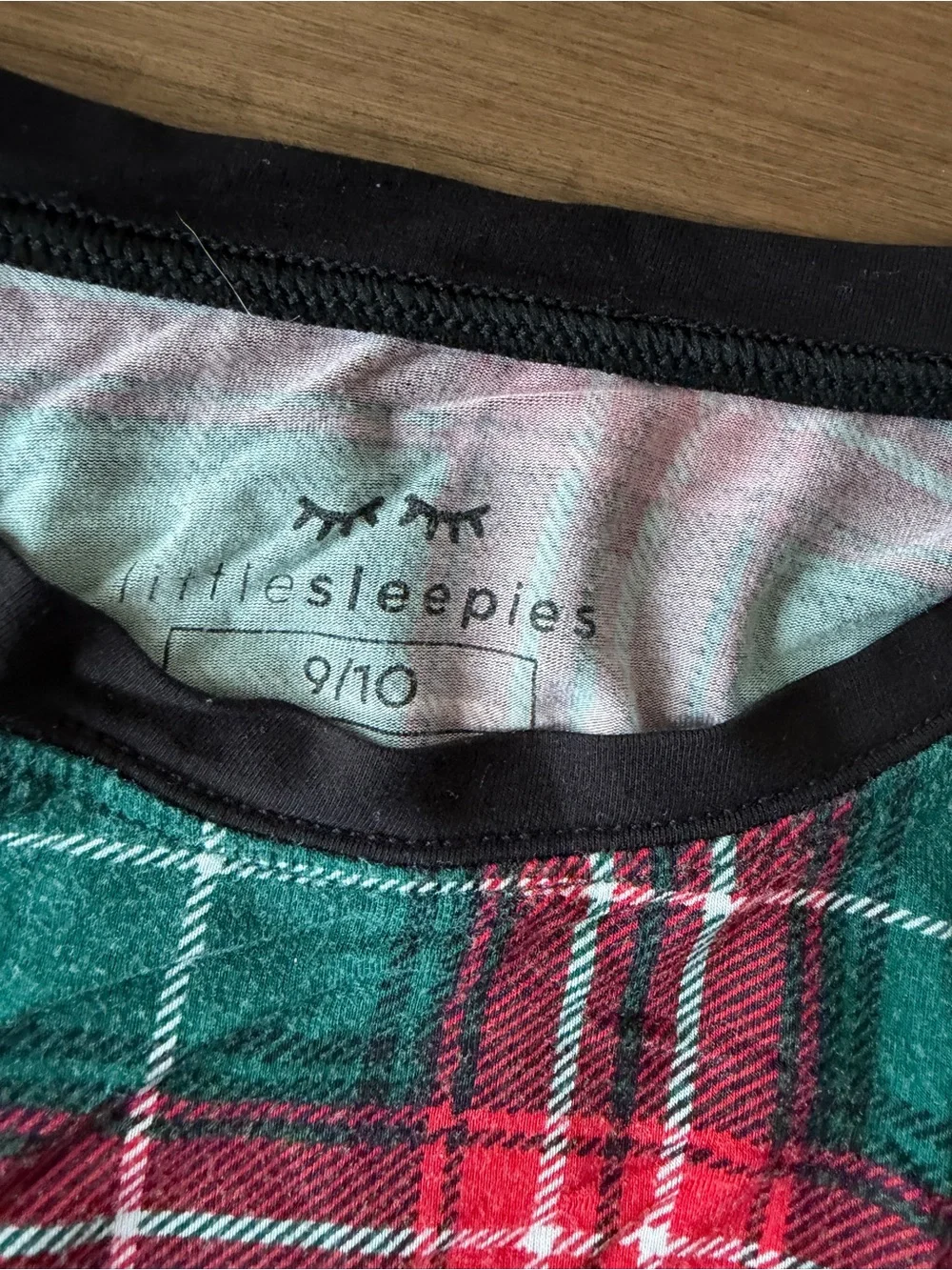Little Sleepies Red & Green Plaid Kids Pajama Set with Black Trim - 9/10
